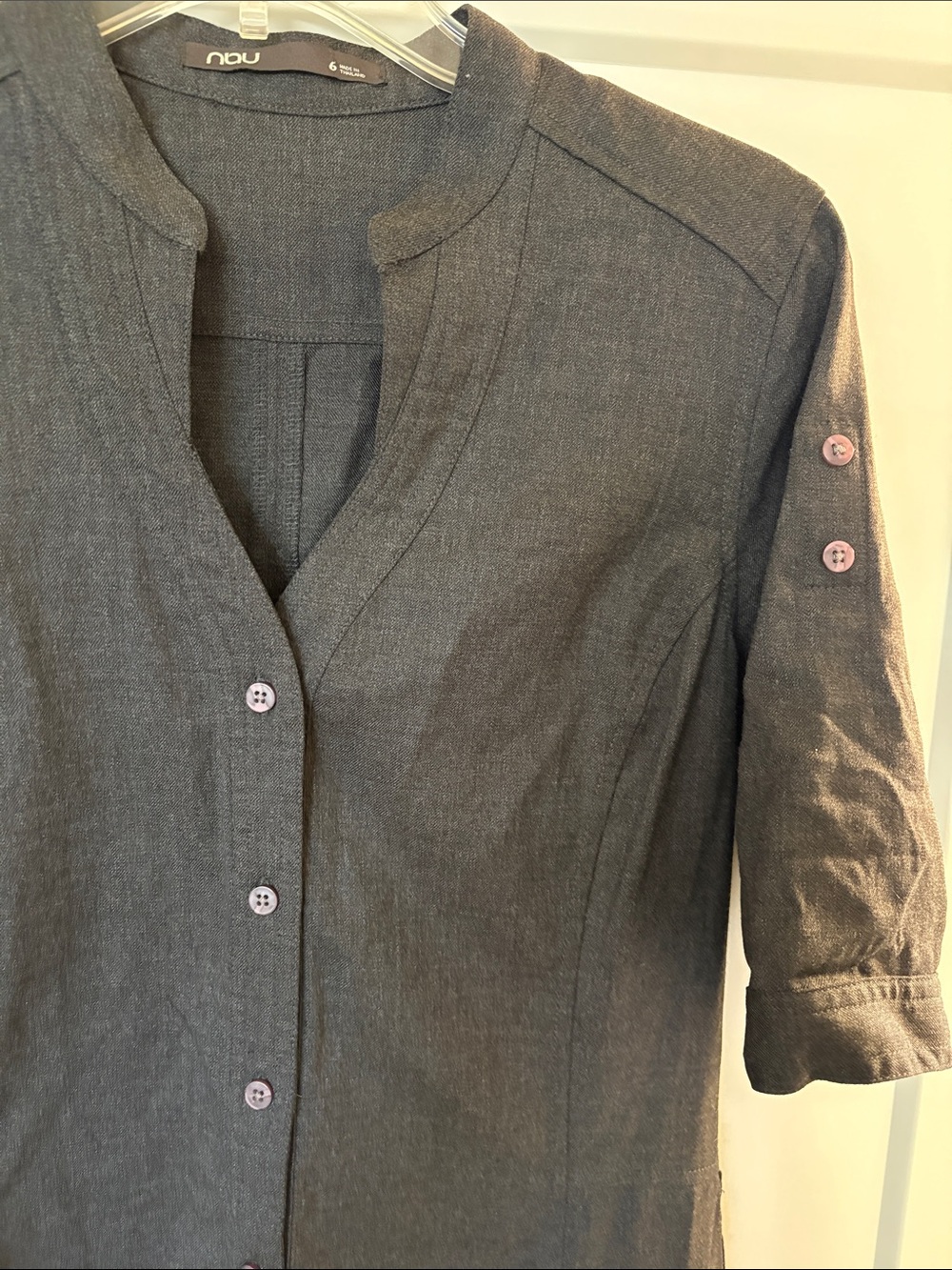 Nau Charcoal Gray Mandarin Collar Button Tunic